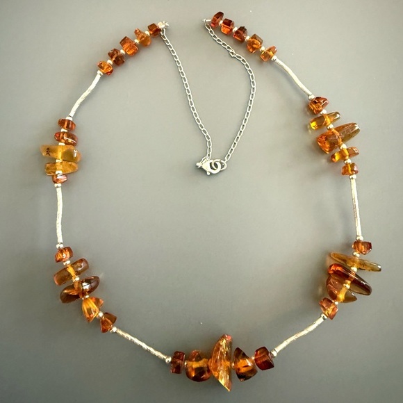 Natural Amber Honey Colored Sterling Silver Necklace - Picture 1 of 5